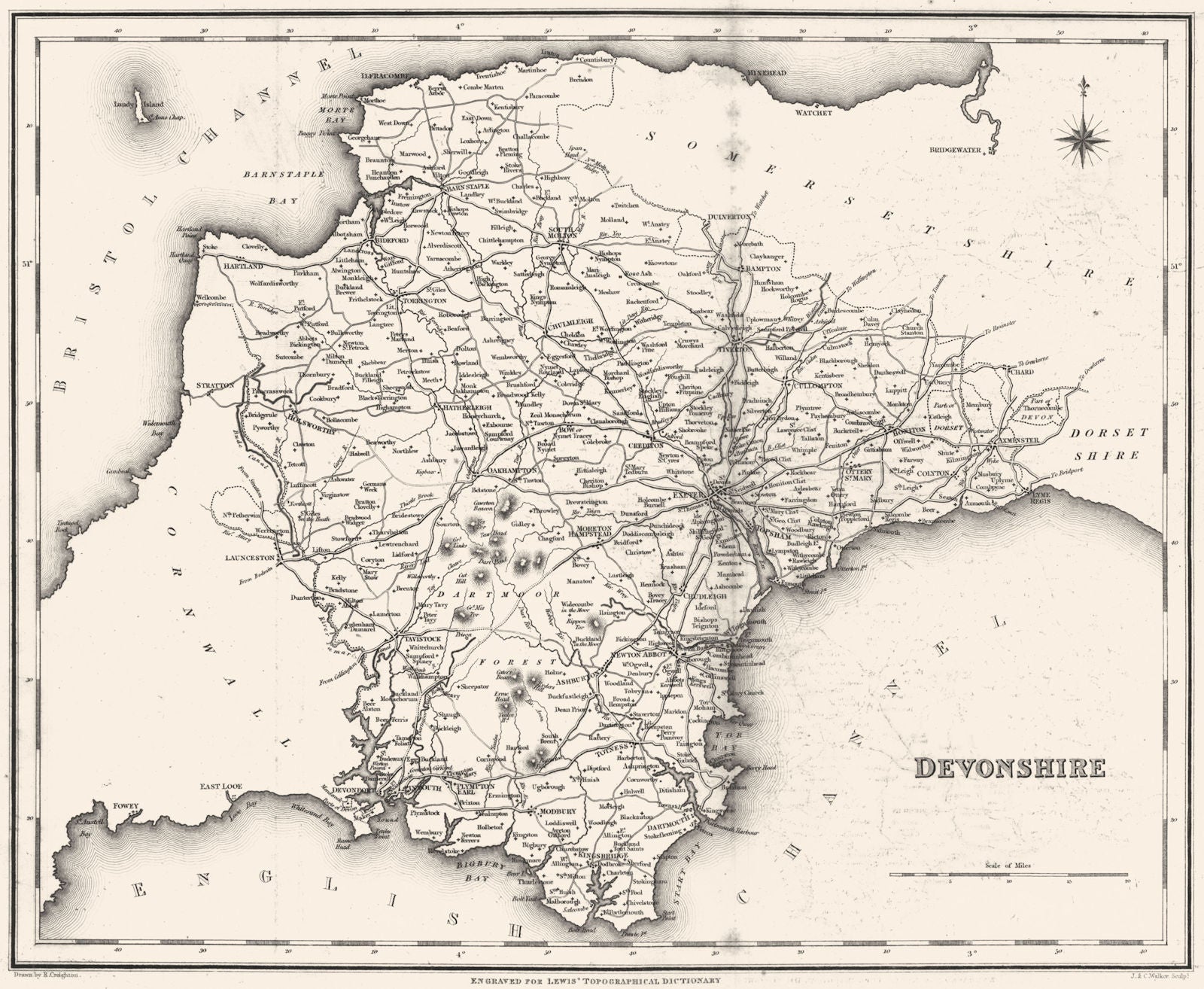 DEVON. Lewis. Devon 1844 old antique vintage map plan chart